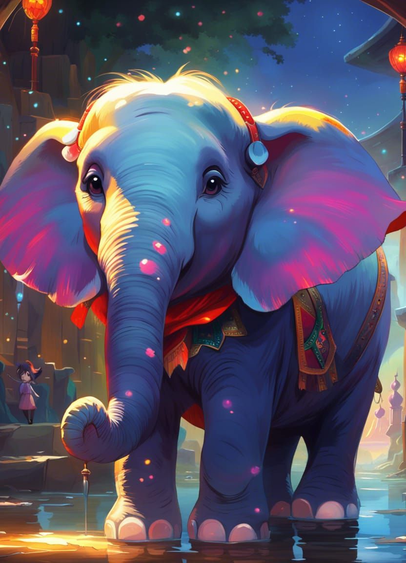 Adorable Anime Elephant Radiating Happiness