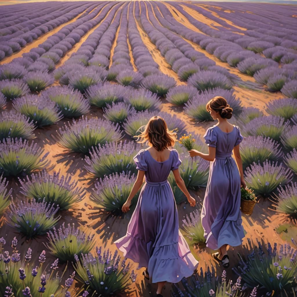 Impressionist Lavender Field at Golden Hour