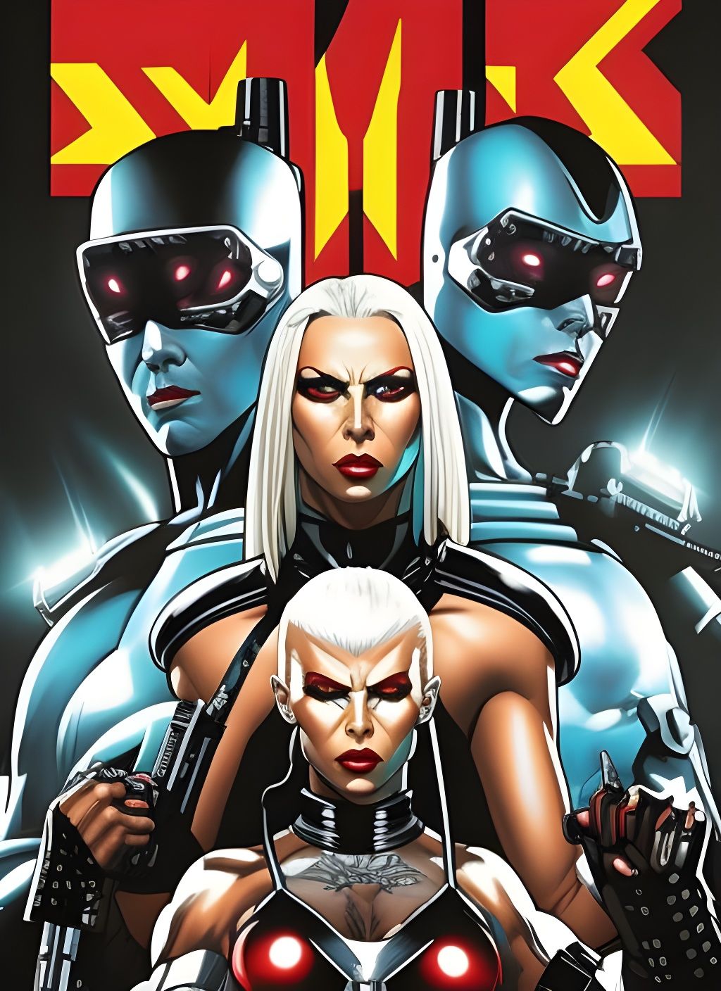 Cyberpunk Comic Villainess with Heavy Artillery