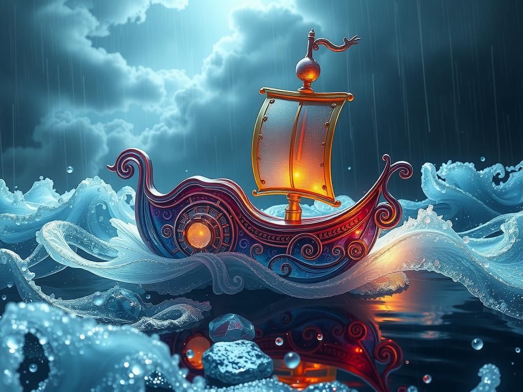 Enchanting Glass Boat on Glass Waves: Digital Art
