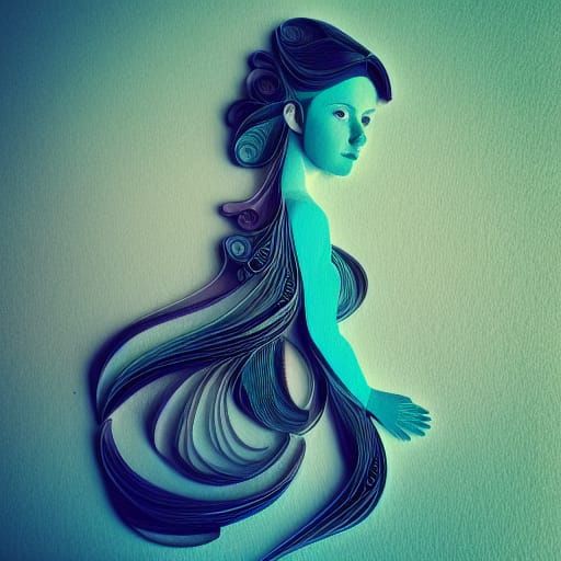 Princess with Flowing Hair by Transparent Blue Water