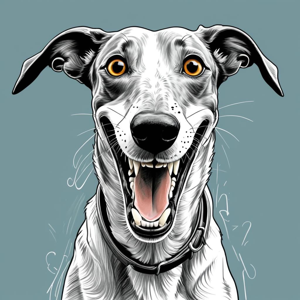 Charming Freehand Illustration of a Smiling Greyhound