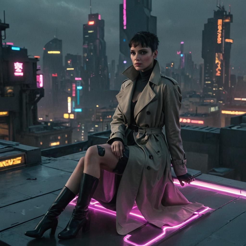 Cyberpunk Replicant on Neon Rooftop