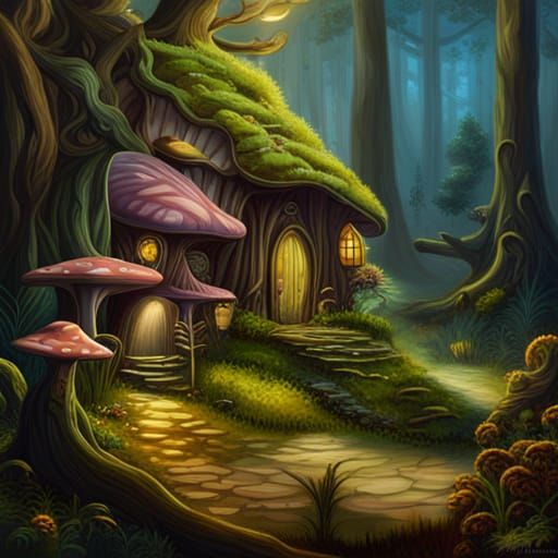 Enchanted Fairy House in the Woods: Fantasy Art