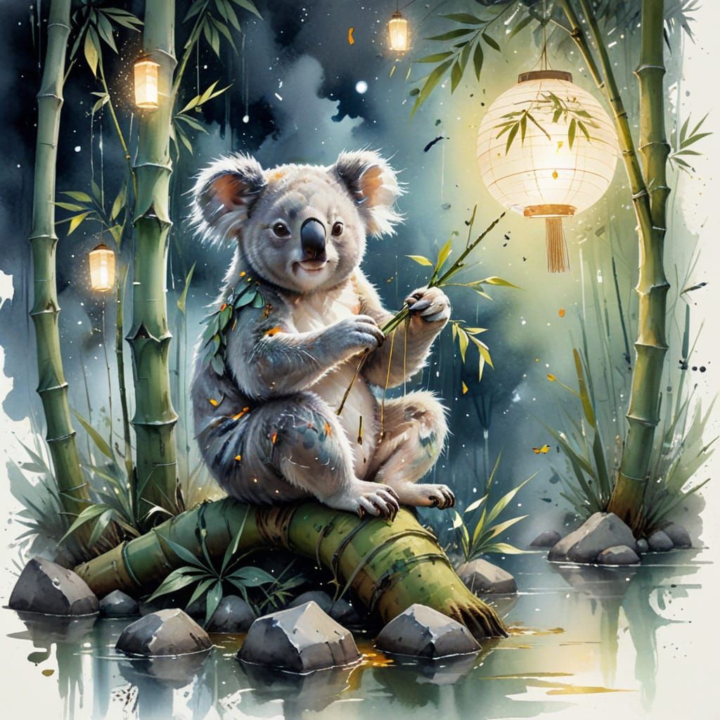 Zen Koala in Yoga Pose Under Moonlight