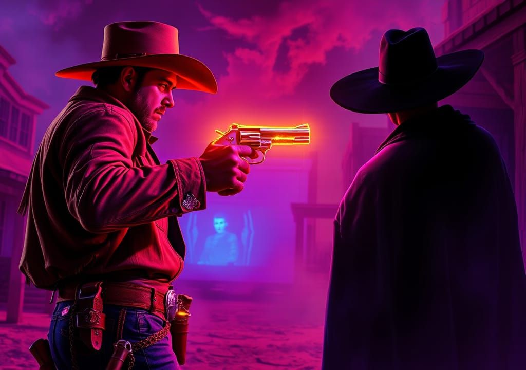 Sheriff's Neon Duel in a Futuristic Western