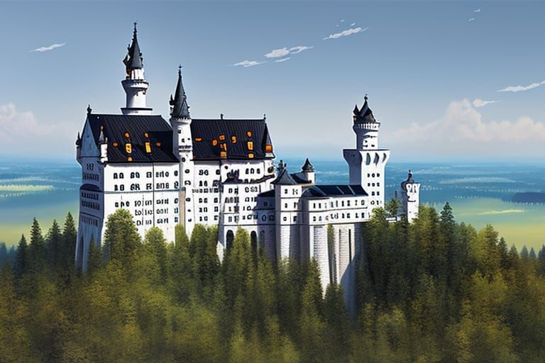 Neuschwanstein Castle in Detailed Digital Art Style
