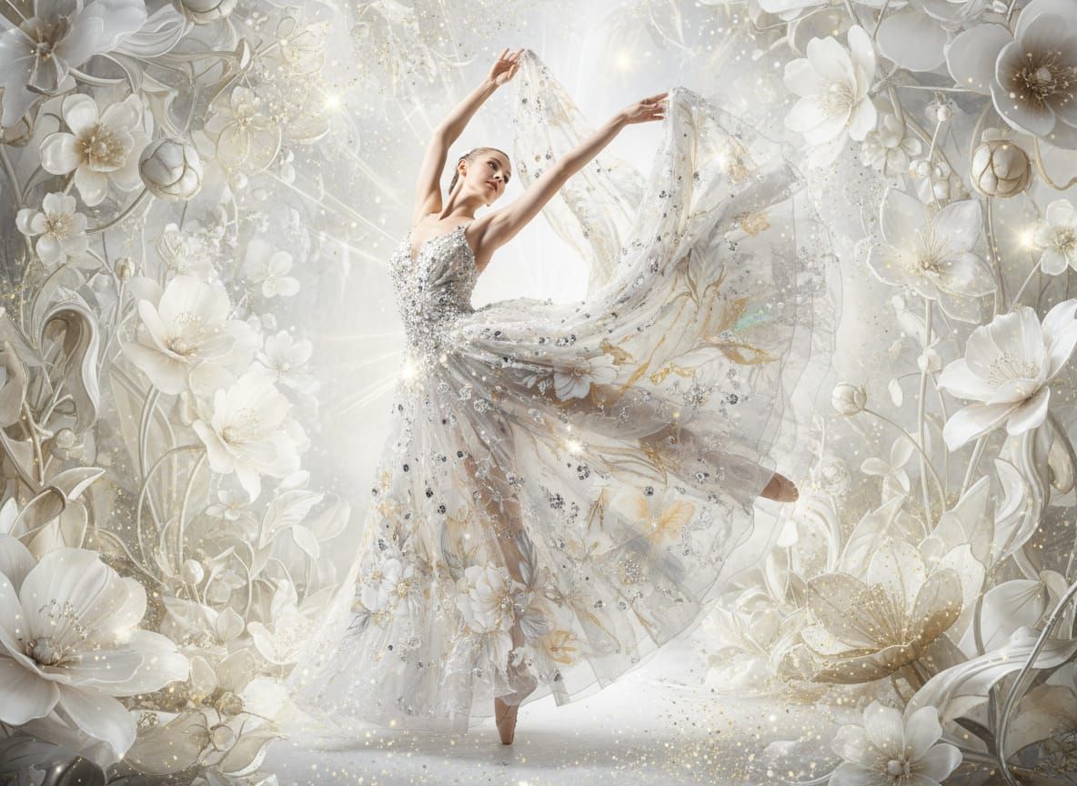 Elegant Ballet Dancer in Flowing White Dress