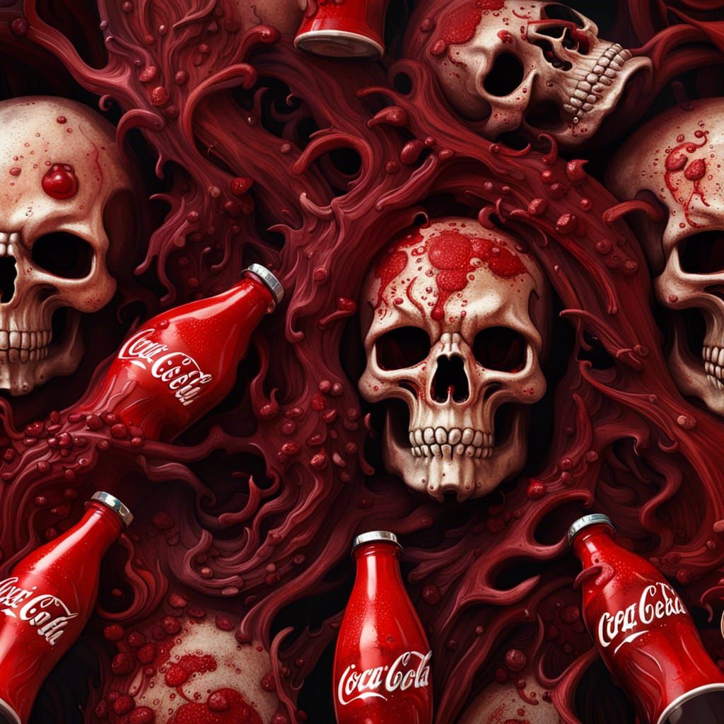 Coca-Cola Demon with Skulls in Dark Fantasy Art