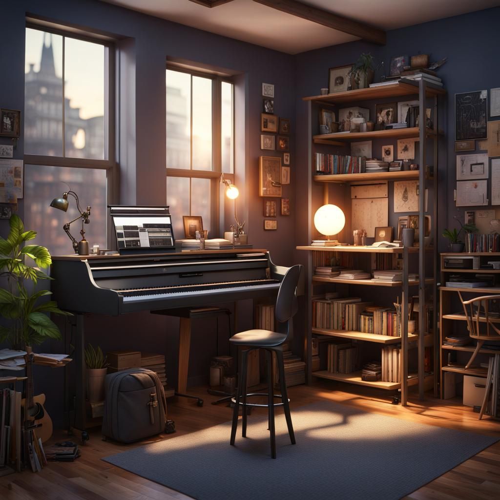 College Dorm Room with Loft Bed, Matte Painting