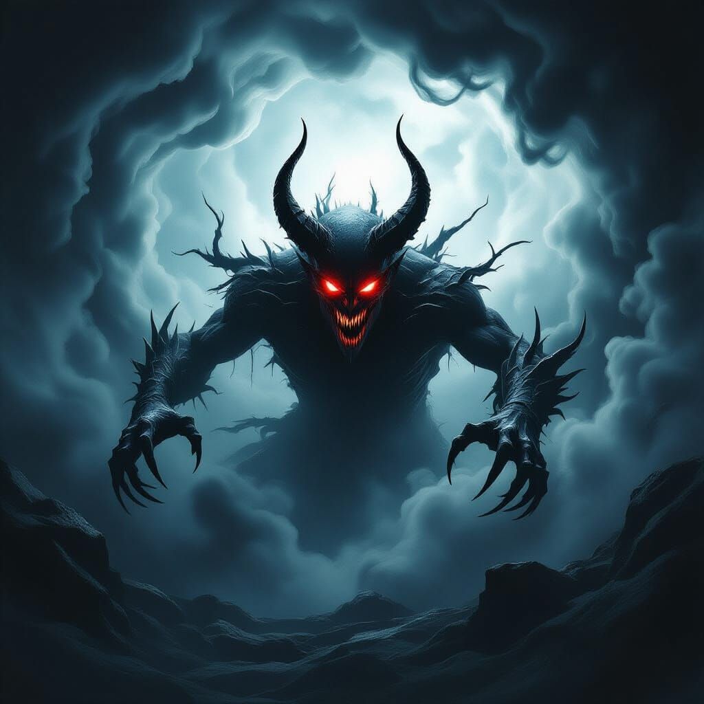 Terrifying Demonic Entity Emerging From Dark Vortex