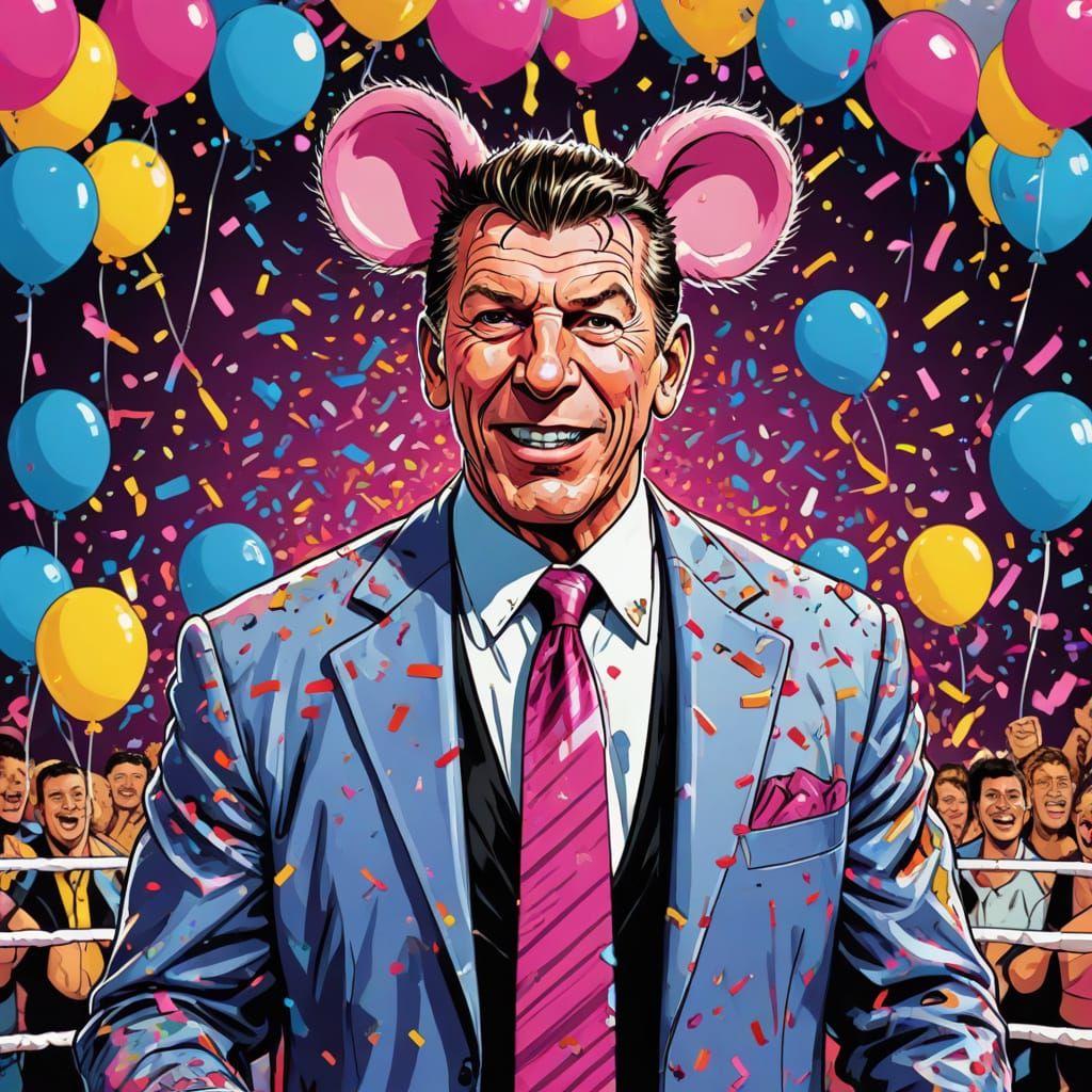 Vince McMahon in Whimsical Wrestling Ring with Oversized Rat...