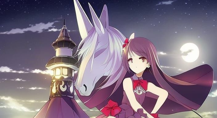 Anime Style Unicorn in Moonlight