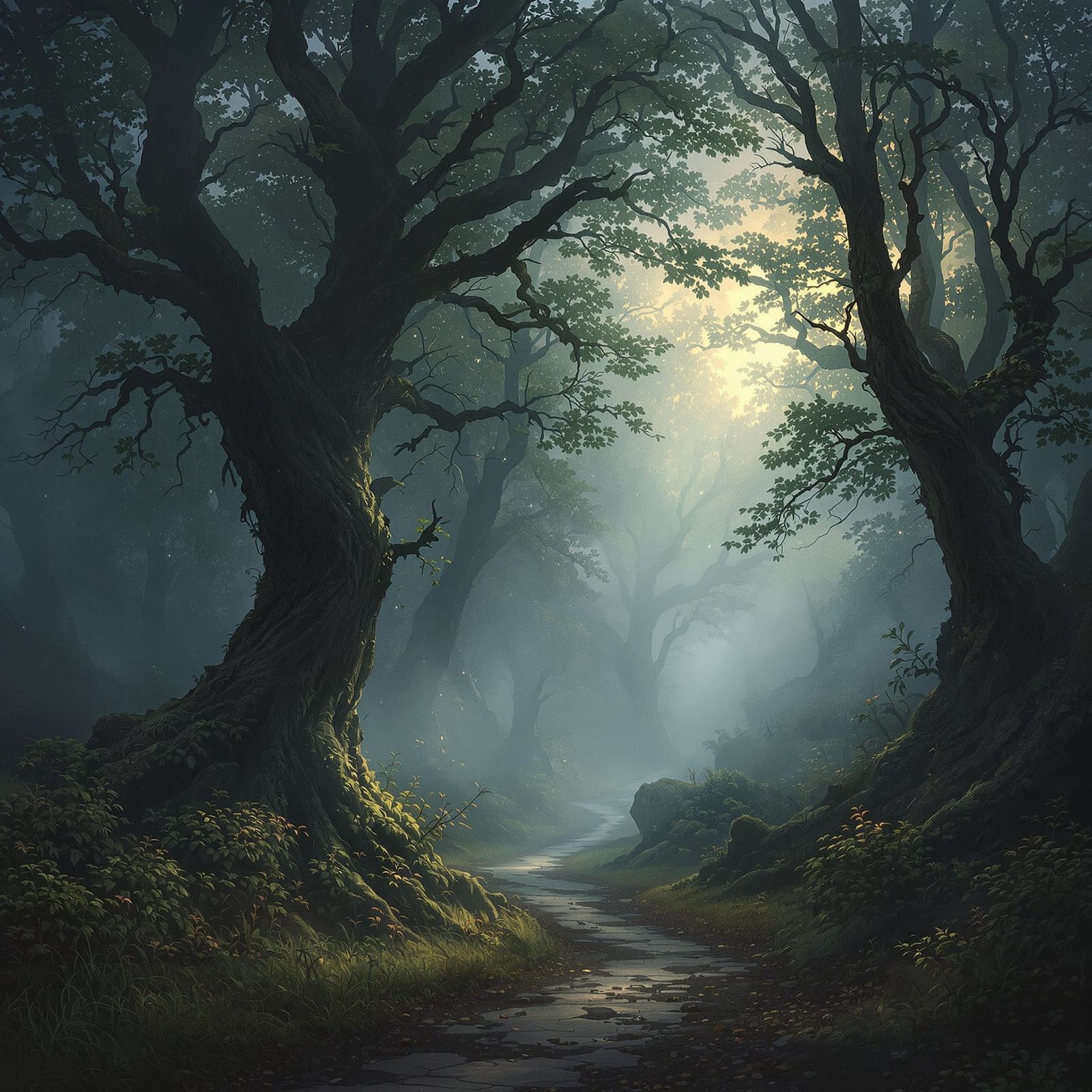 Misty Tolkien Forest in Ethereal Fantasy Style