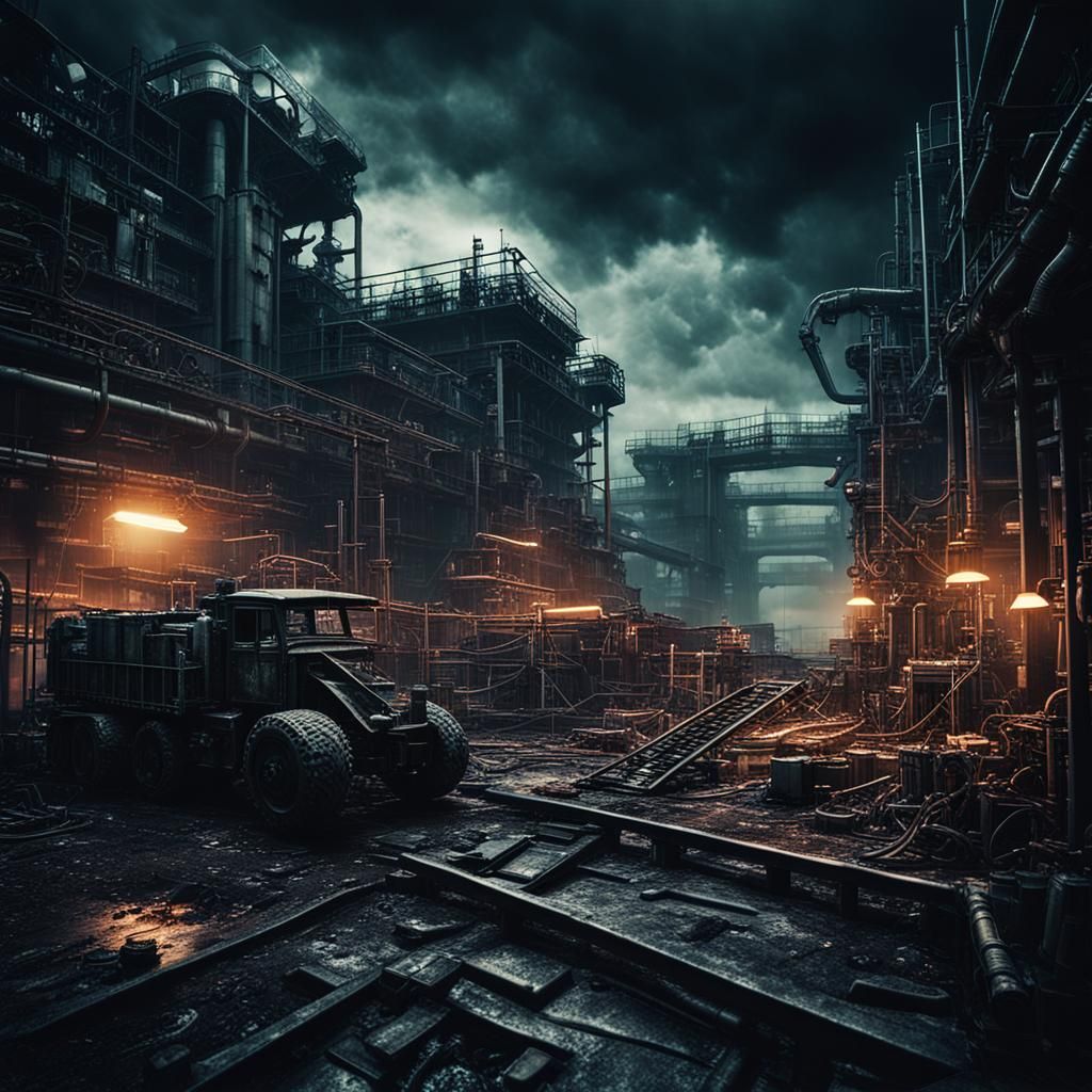 Dark Mechanical Dystopian Hellscape in Cinematic Style