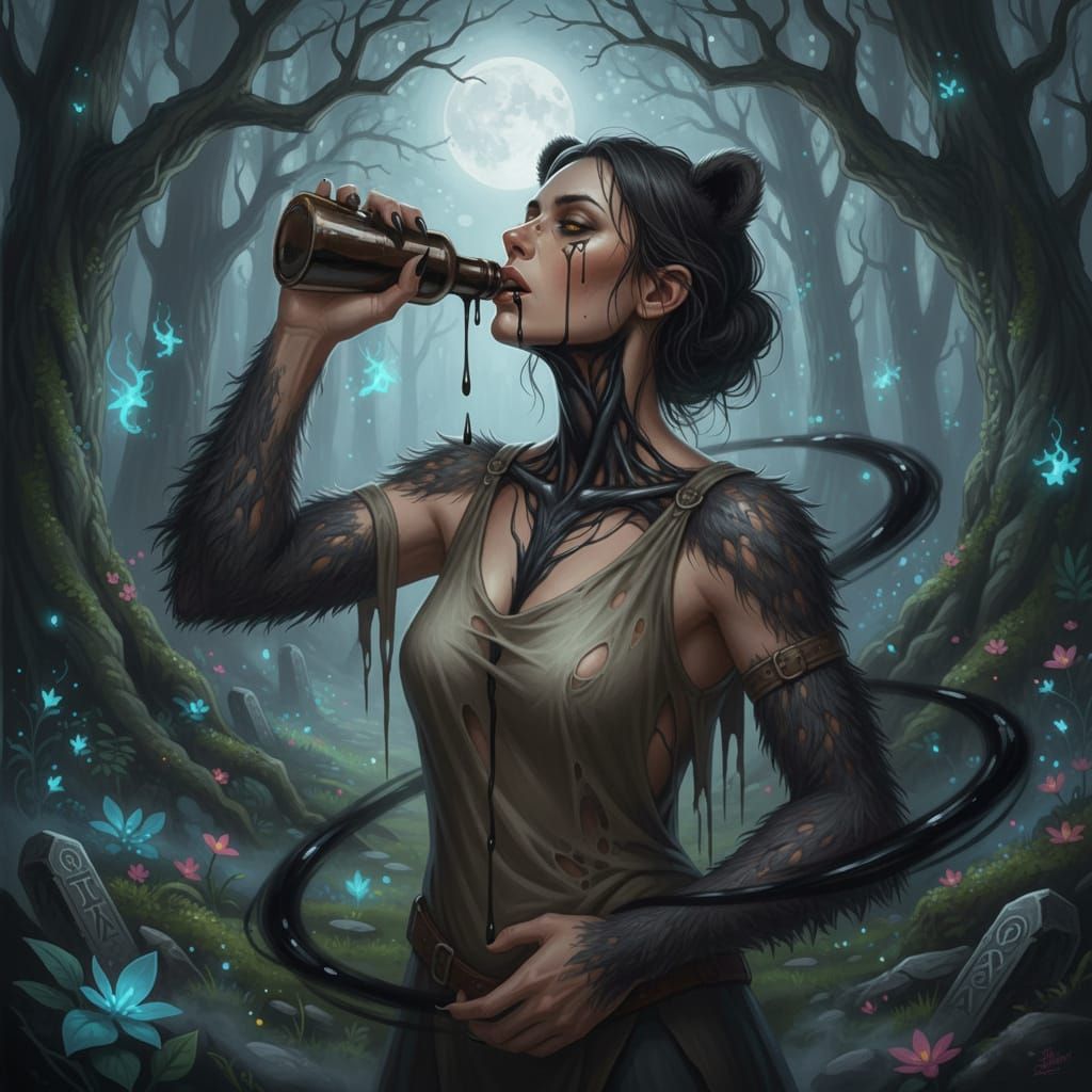 Woman Transforms into Black Bear While Drinking Potion