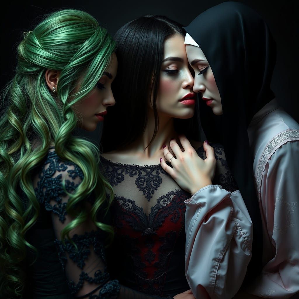 Three Women in an Intimate Moment