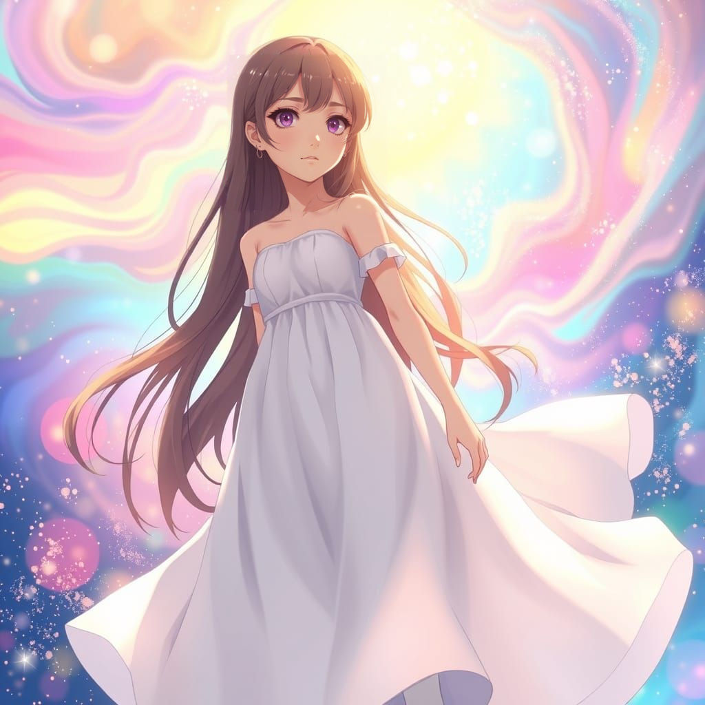 Dreamy Anime Goddess Steps into Cosmic Abyss