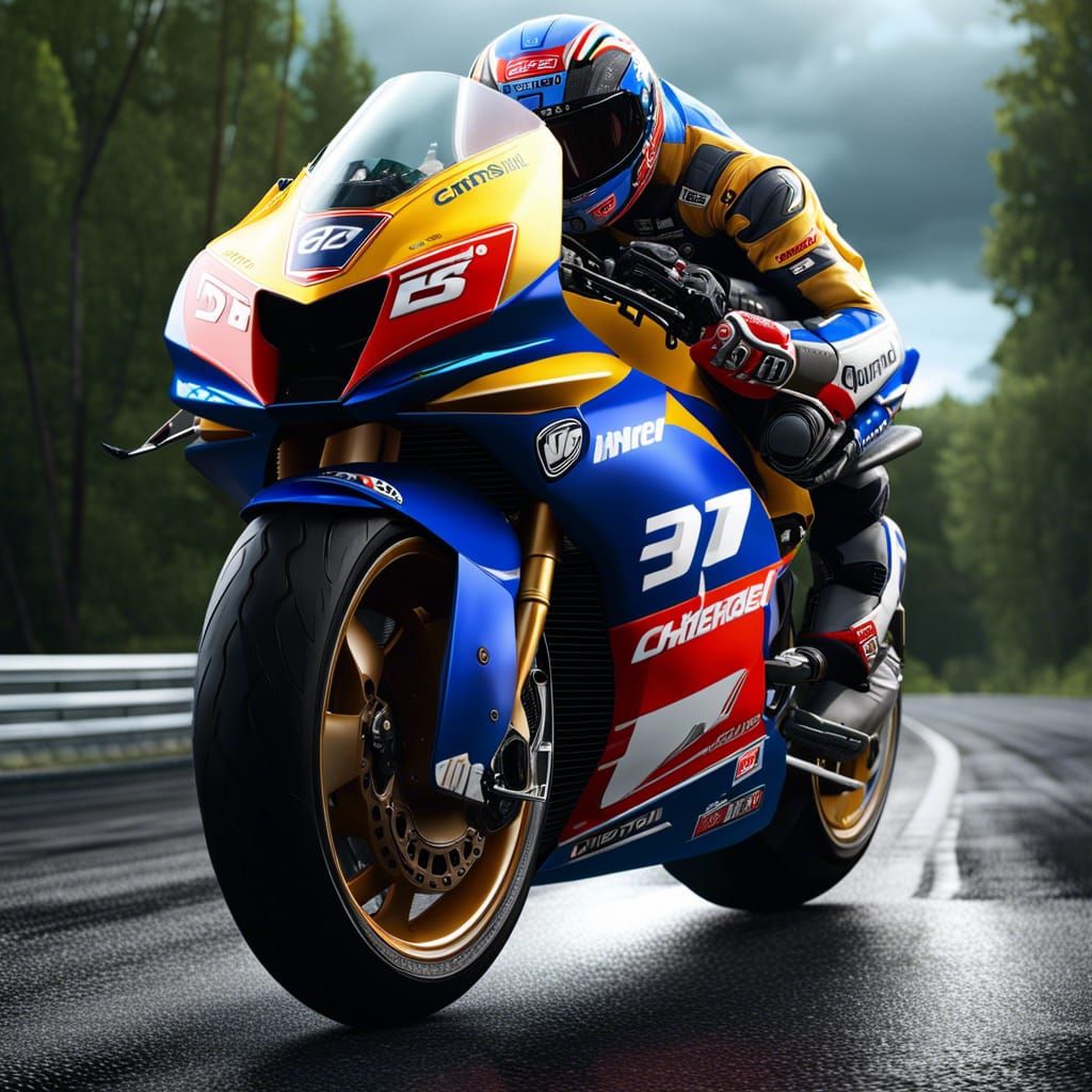 MotoGP Racer on Sportbike: Photorealistic 3D Render