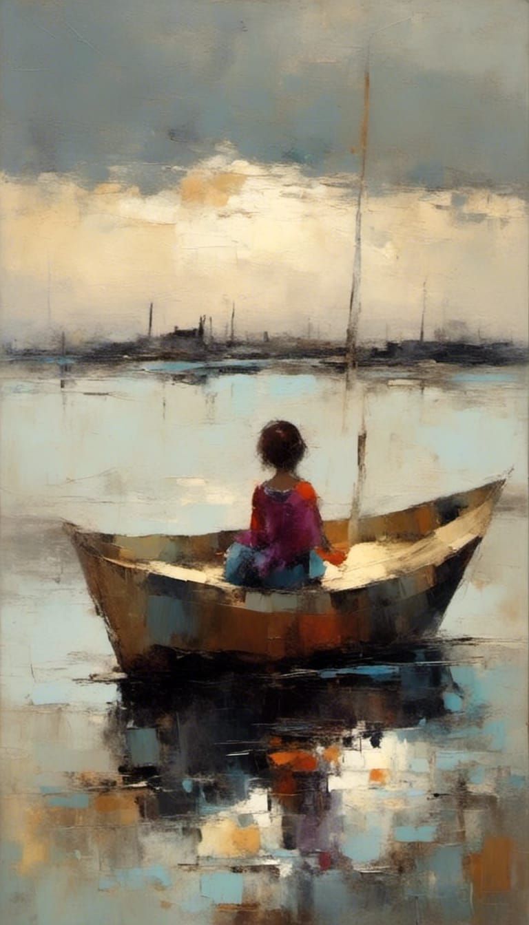Girl in Paper Ship on Still Waters