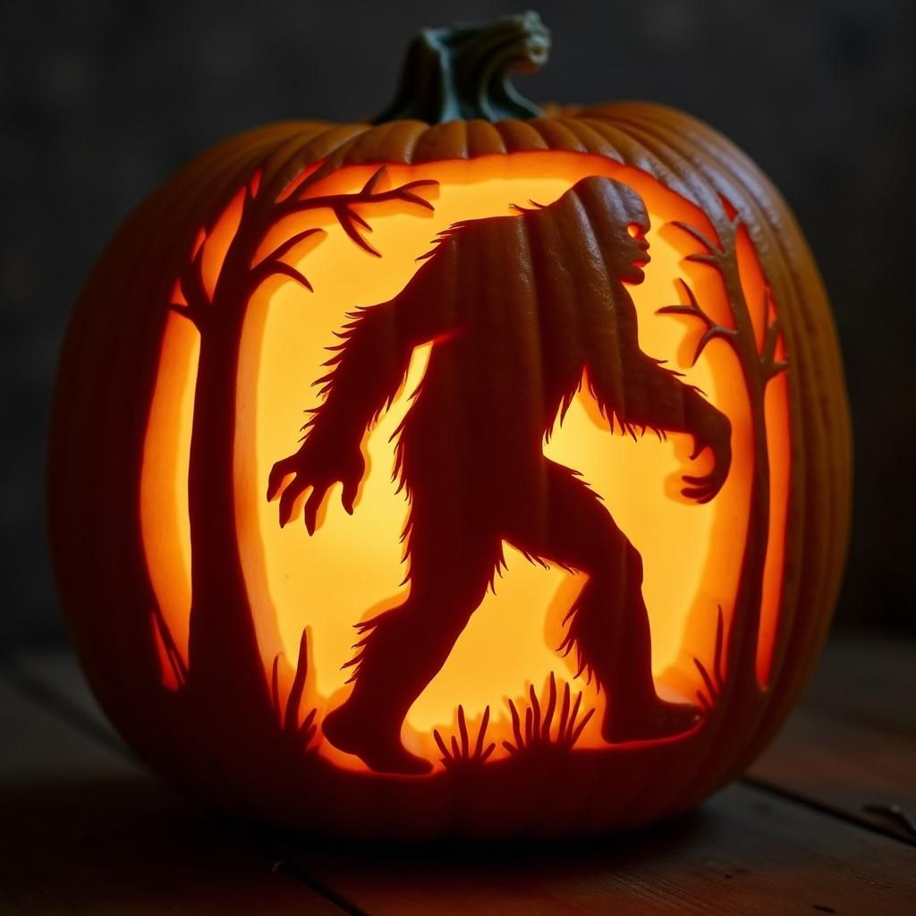 Bigfoot Pumpkin Carving in Forest