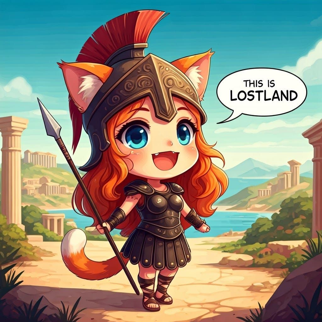 Chibi Gorgo Queen in Ancient Mediterranean Landscape