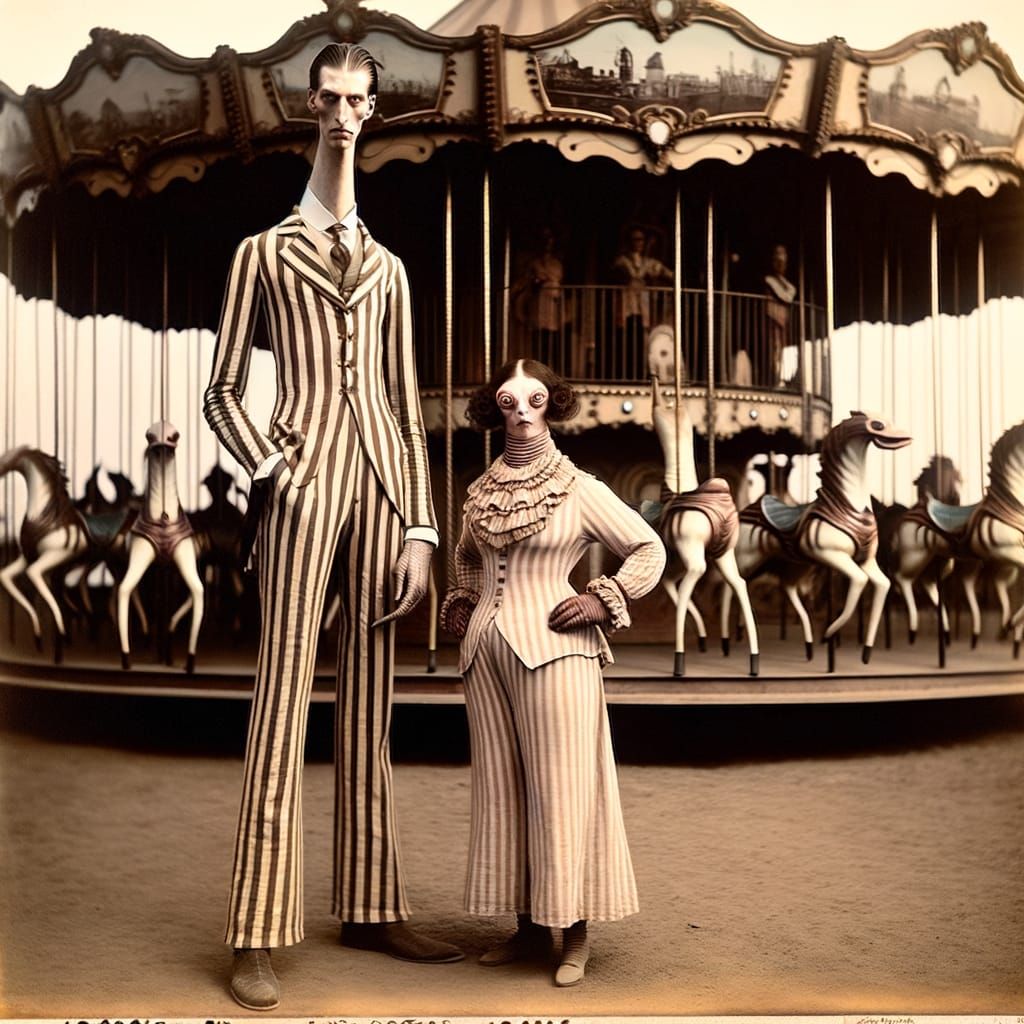 Eccentric Carnival Strangers in a Bizarre 19th Century Scene