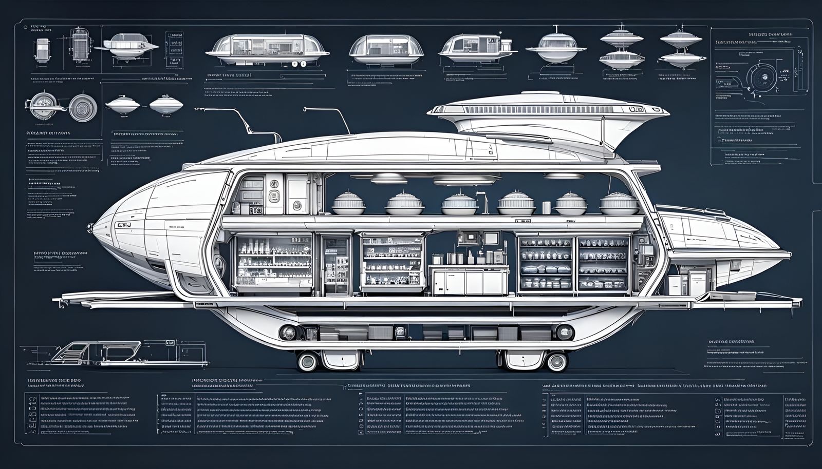 Futuristic Antigravity Food Truck Blueprints