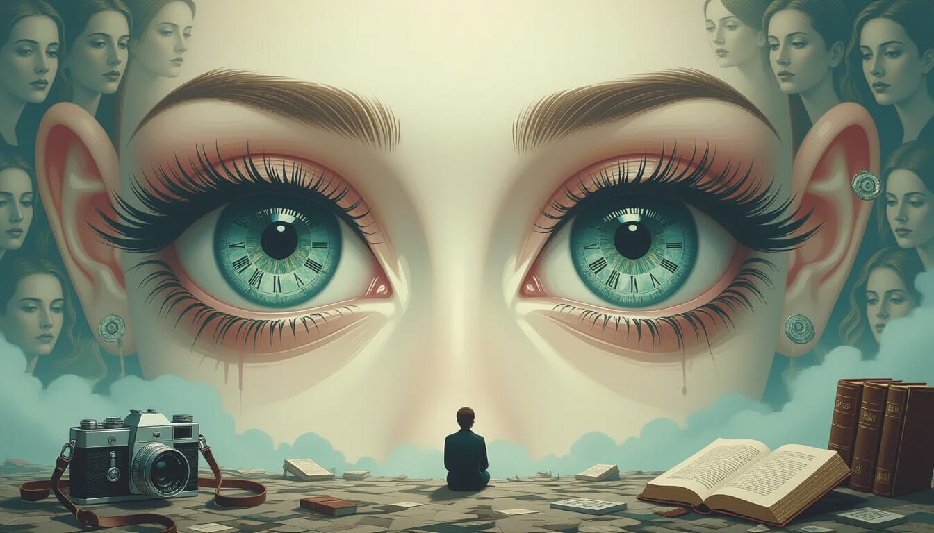 Surreal Eyes and Ears with Clock Pupils in Dreamy Dystopian ...