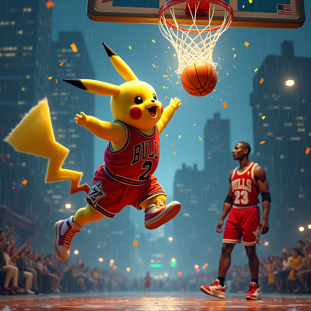 Pikachu and Michael Jordan: A Cyberpunk Basketball Dream