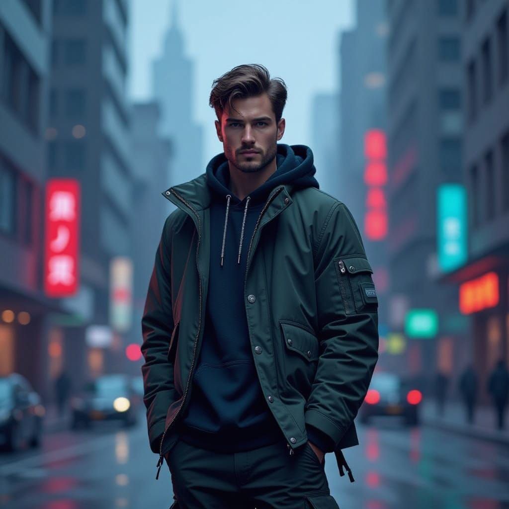 Ethan in Modern Cityscape: Cyberpunk Art Style