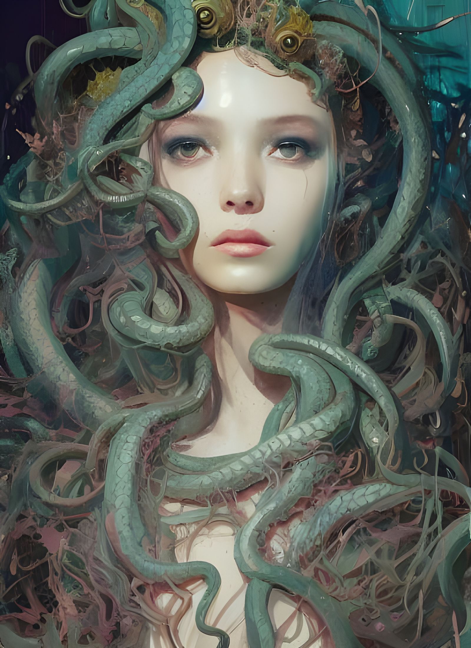 Beautiful Medusa Portrait in Detailed Digital Art