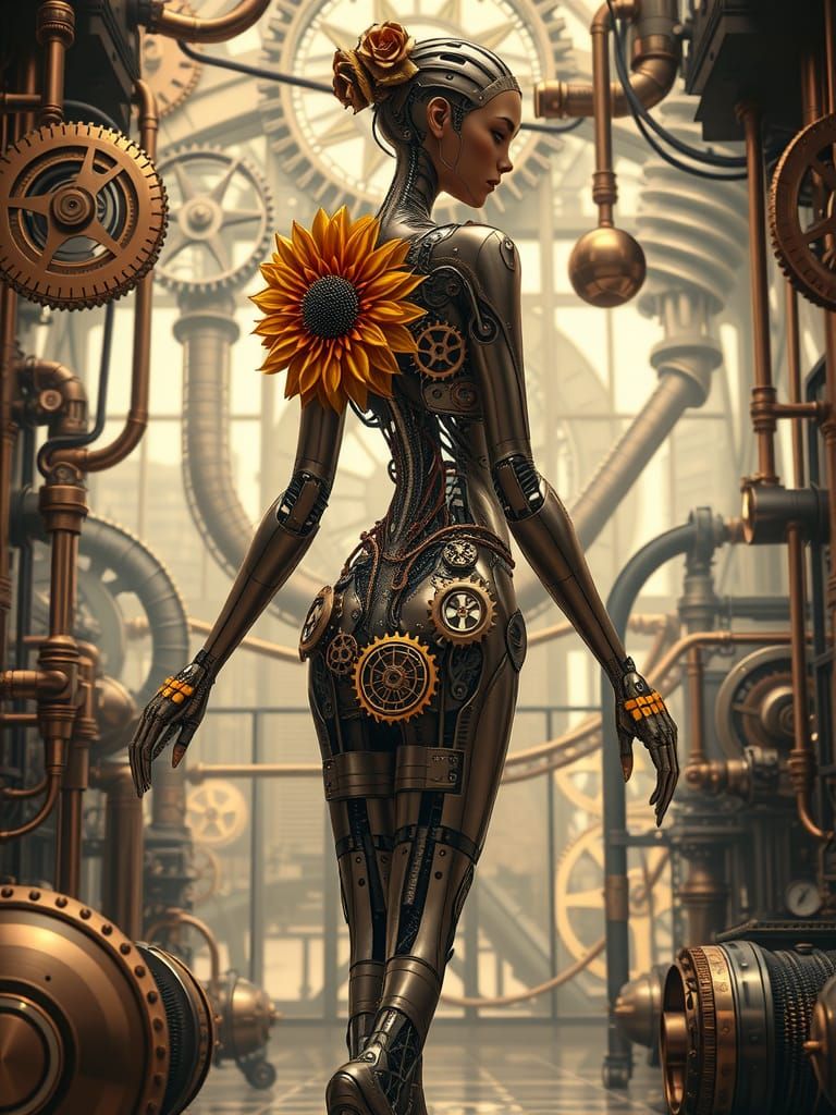 Steampunk Metallic Girl with Gears and Copper Wires