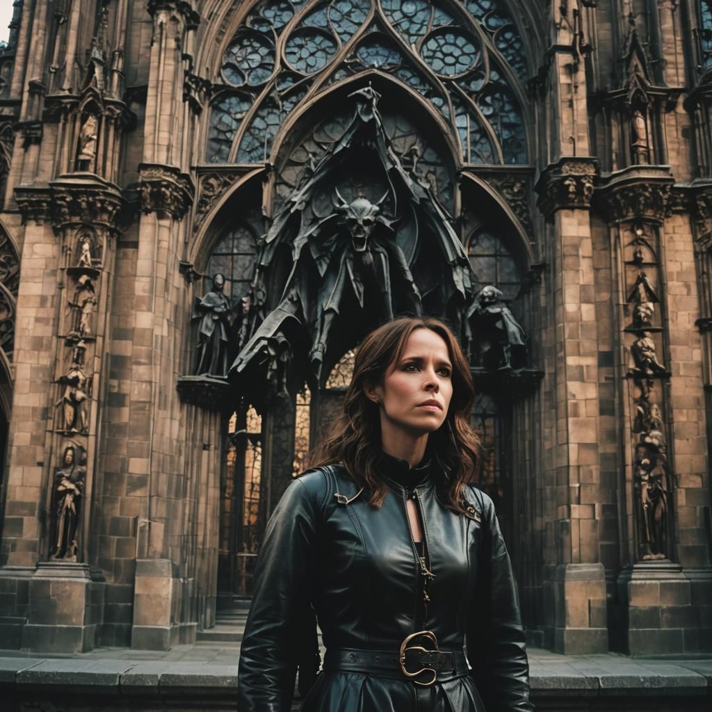 Gothic Demoness in Strasbourg Cathedral, Dark Academia Style