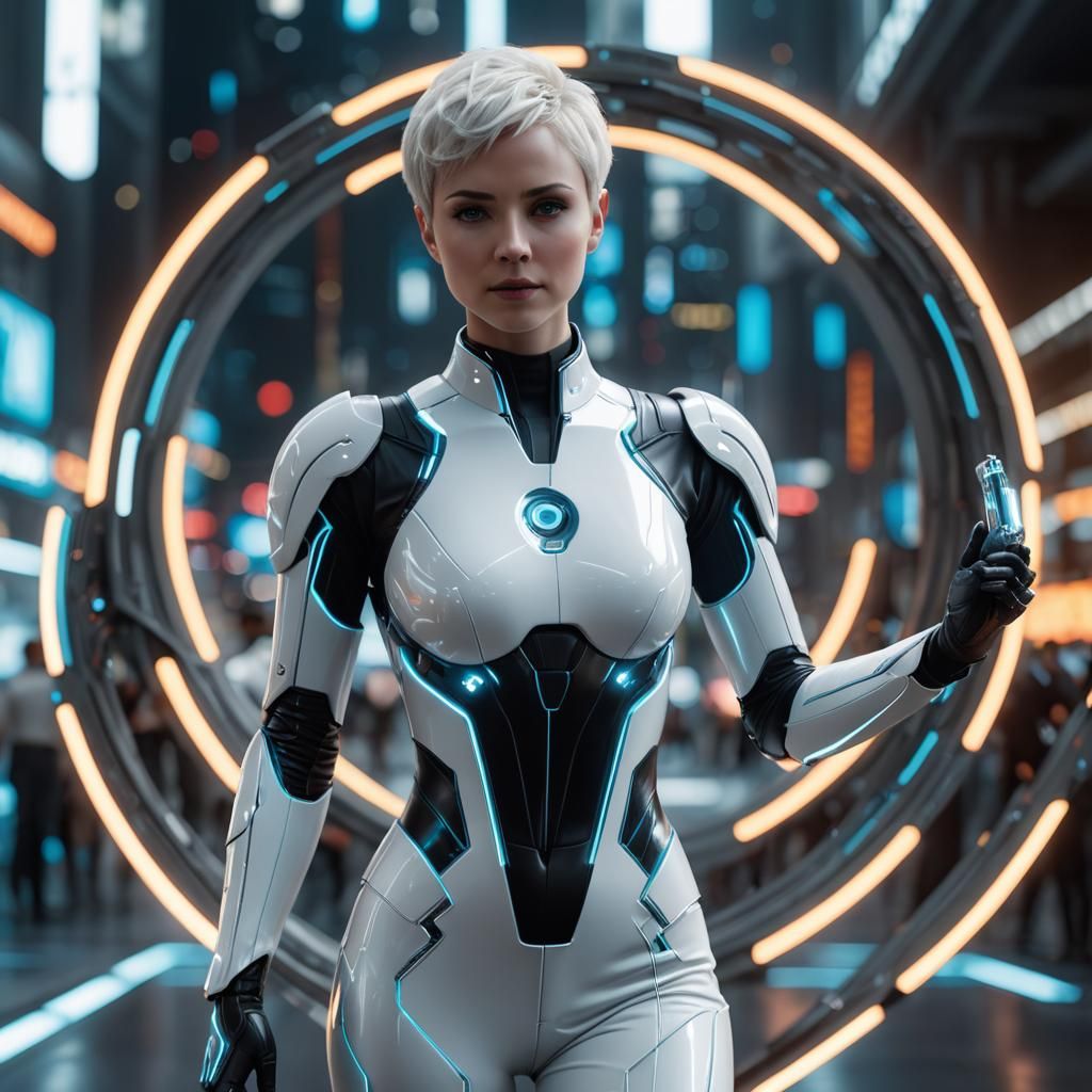 Tron Legacy Woman Throwing Glowing Disk in 8K
