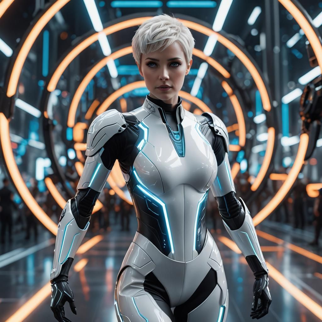 Tron Legacy Woman Throwing Glowing Disc in 8K