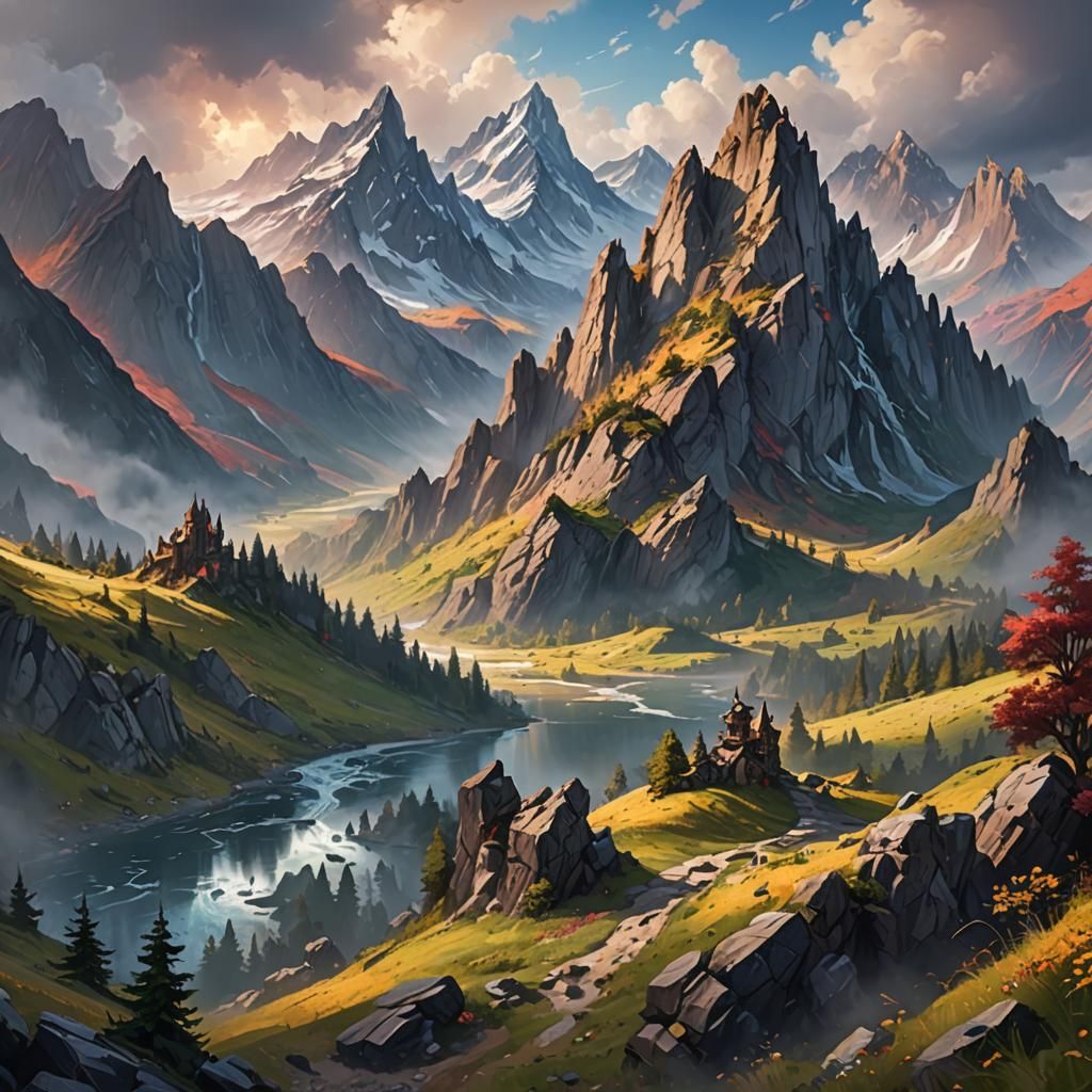 Impressionistic Mountain Range in Detailed Matte Painting