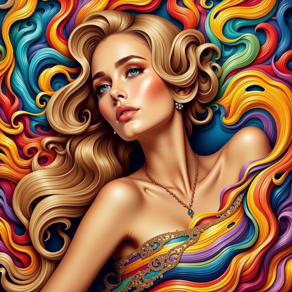 Stunning Woman in Glittering Gown, Digital Art