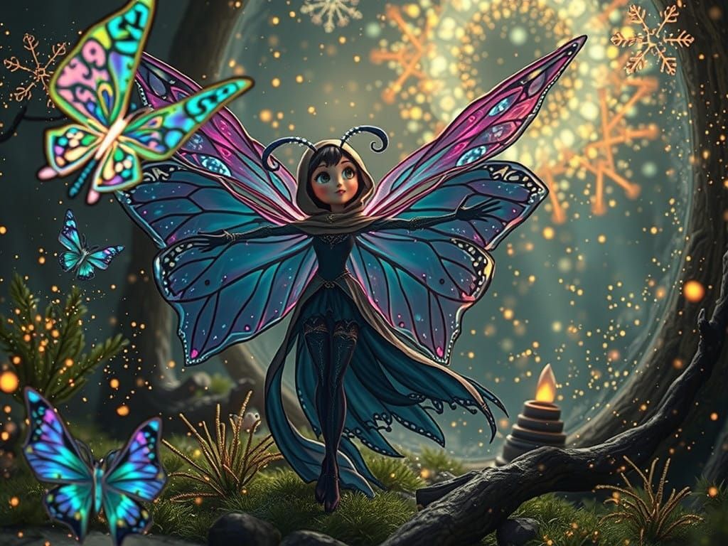 Enchanted Firefly Dancer in a Dreamlike Vortex