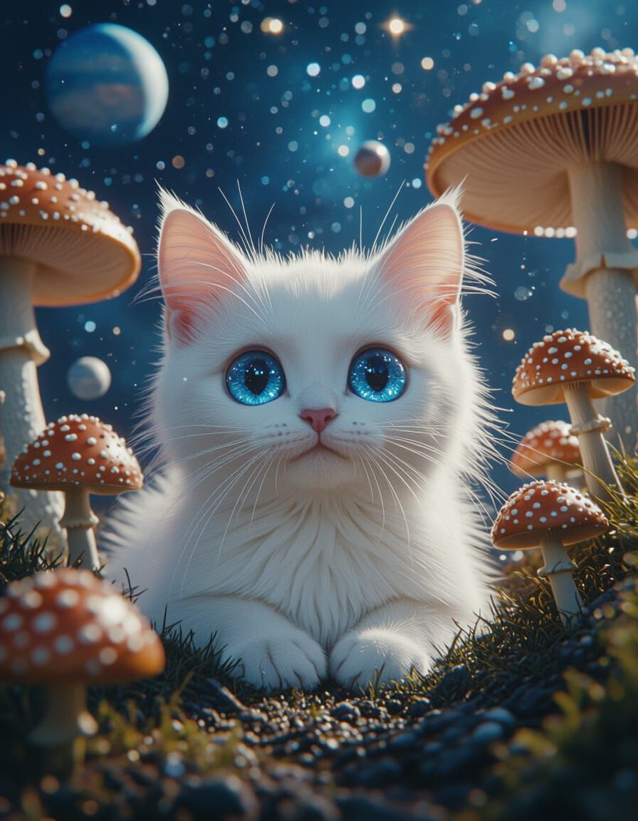 Cosmic Cat with Starry Eyes and Planets