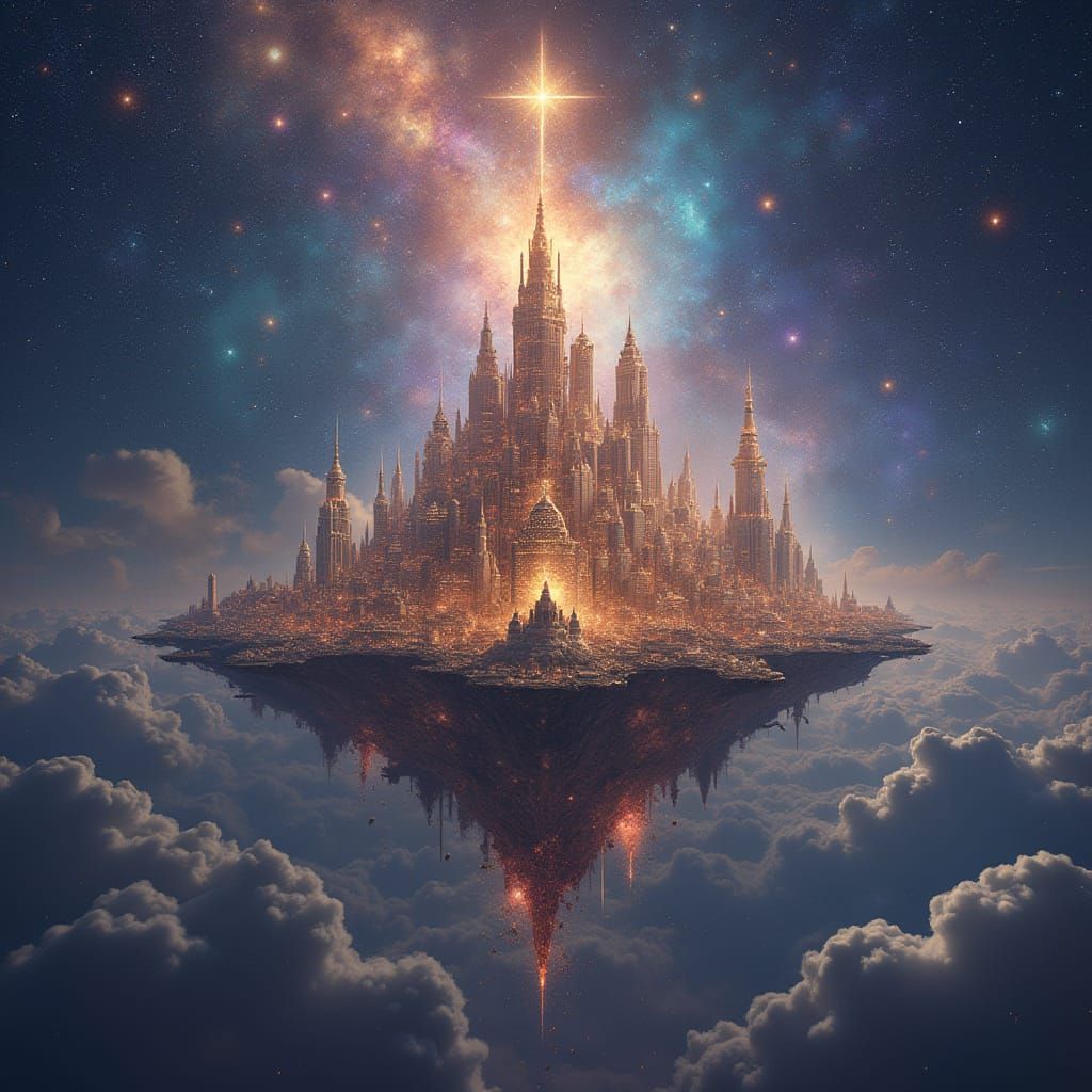 Celestial City of Starlight and Cosmic Beings