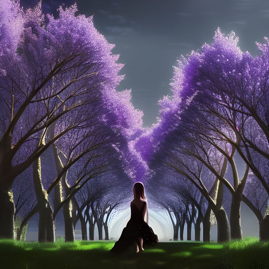Backlit Figure in Lavender Blossom Grove