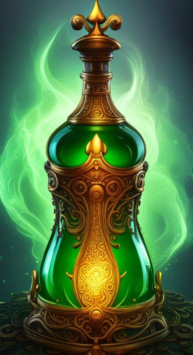 Glowing Emerald Potion Bottle with Gold Inlay