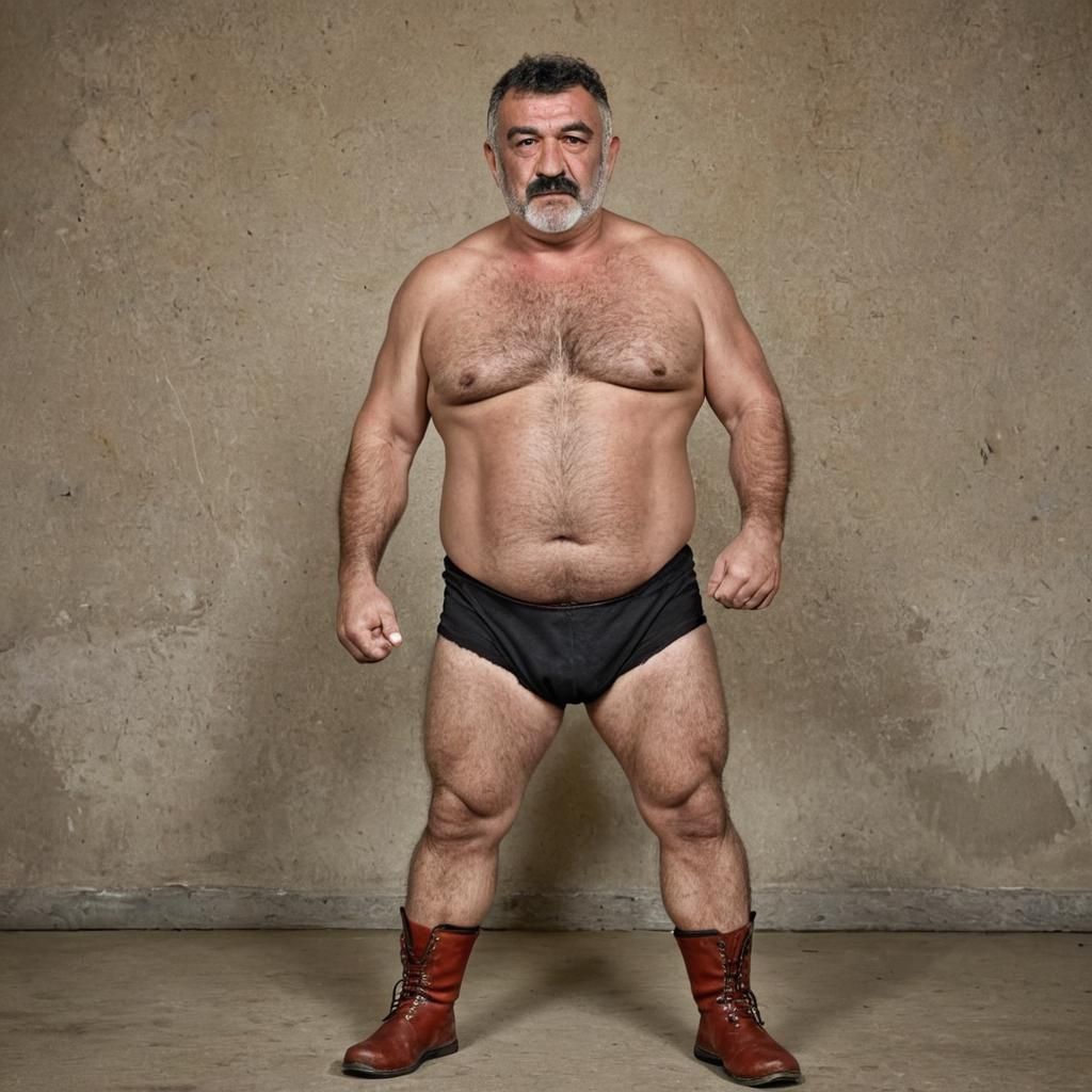 Powerful Turkish Wrestler Poses Confidently in Ring