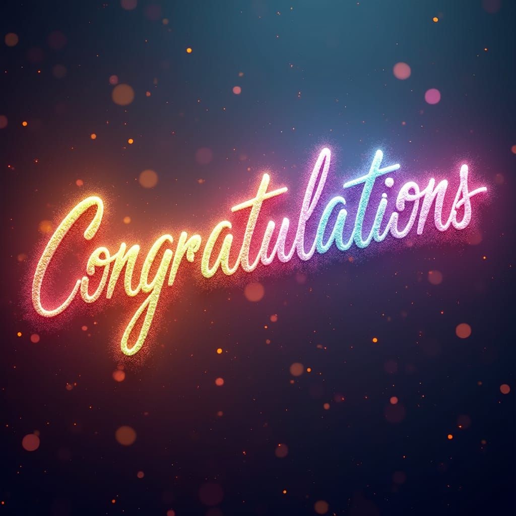 Beautiful glittering rainbow calligraphy saying "congratulat...