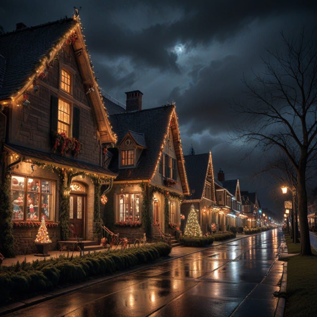 Christmas Eve Cityscapes in Cinematic Hyperrealism