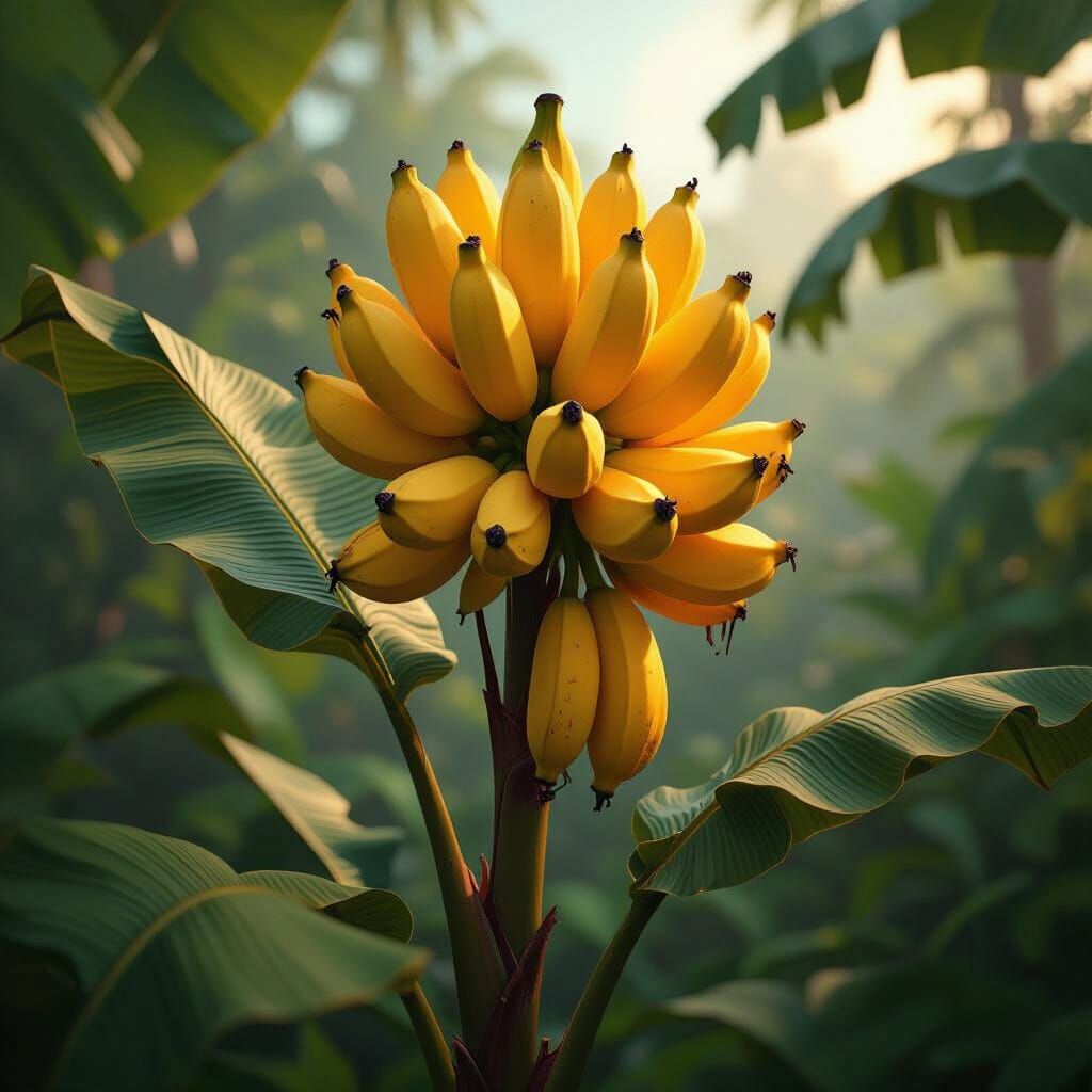 Lush Banana Plant in Rich Matte Painting Style