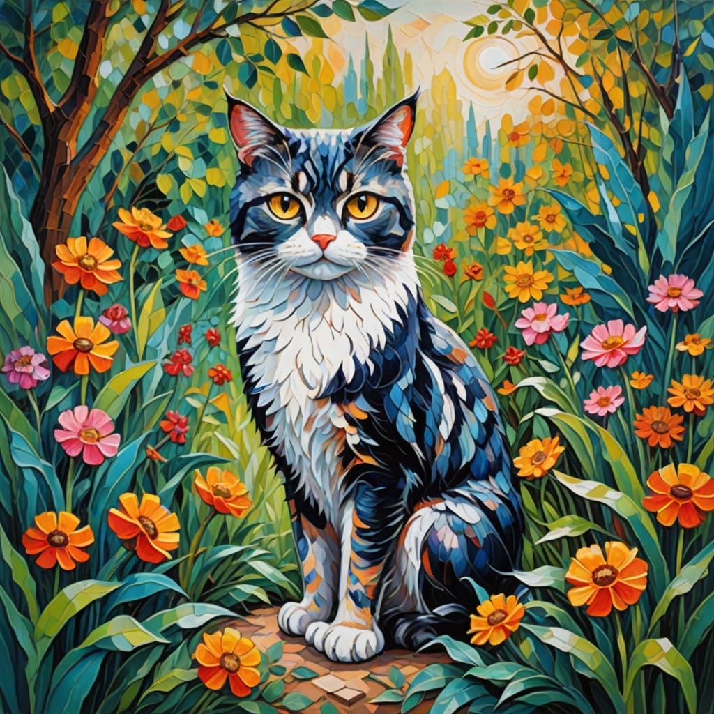 Whimsical Garden Encounter in Neo-Impressionist Style