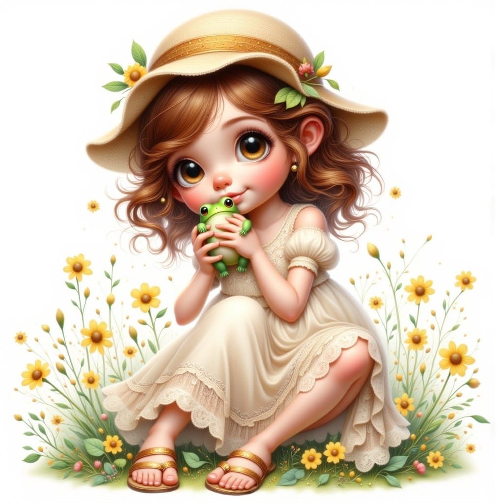 Whimsical Disney-Inspired Scene of a Little Girl with a Frog