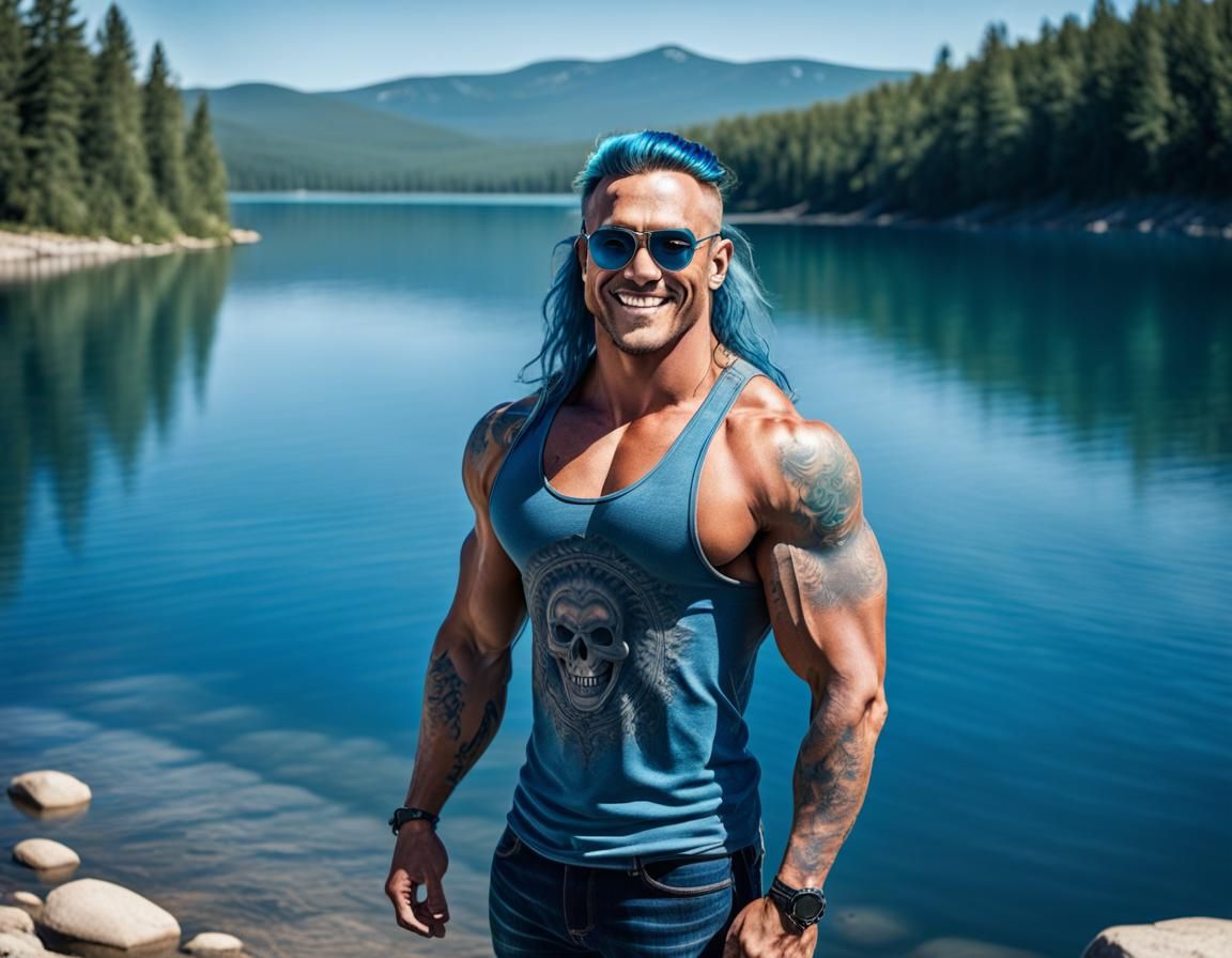 Man on the shore of lake